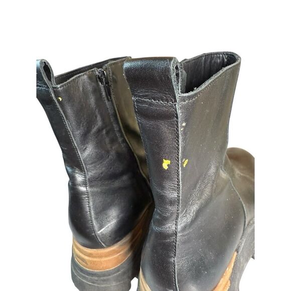 Alohas Sapphire Nutty Leather Platform Boots Black Brown Size 39 Chunky Sole - Picture 13 of 16